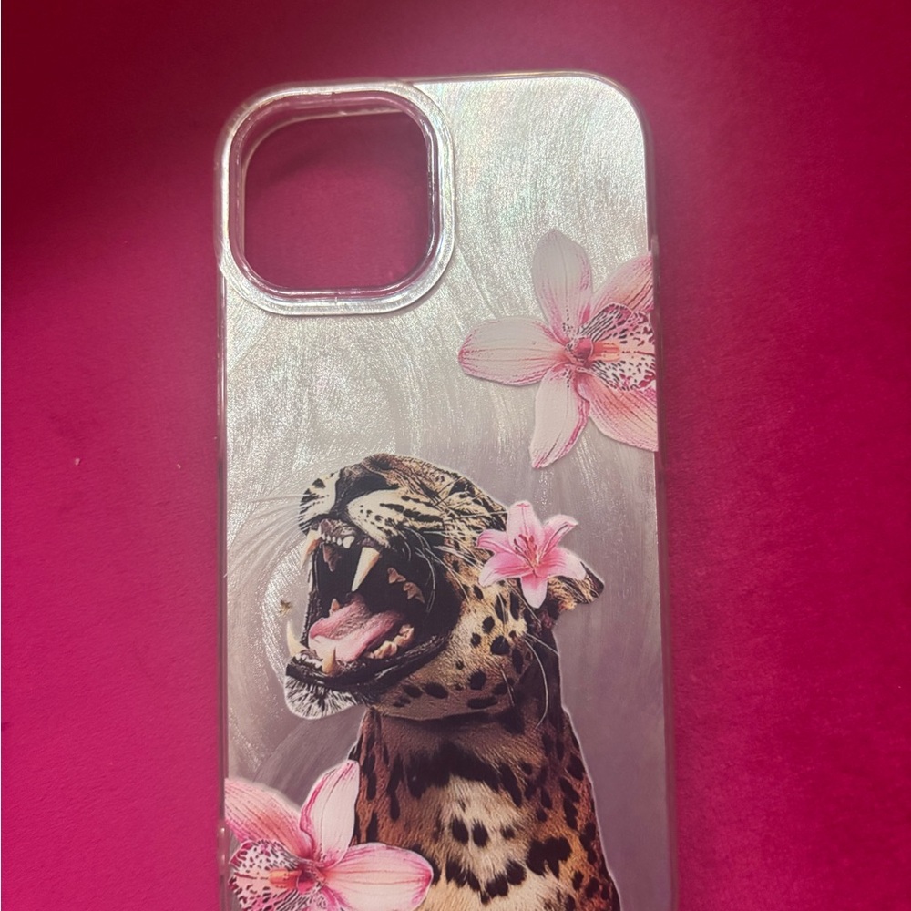 Zara Wild Leopard Phone Case with Pink Floral Accents